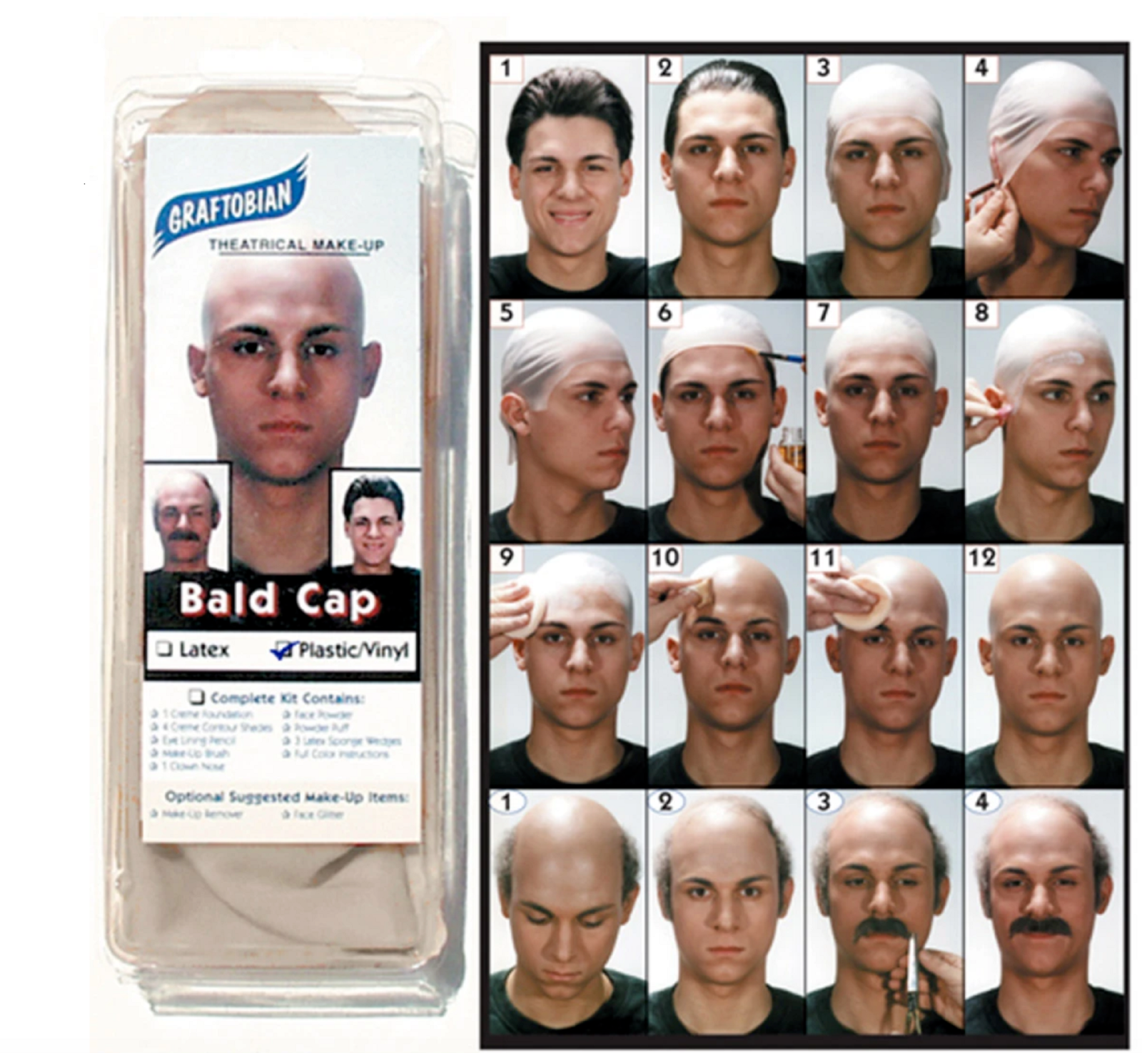 Graftobian Premium Plastic/Vinyl Long Neck Bald Cap W/Instructions -Latex Free.