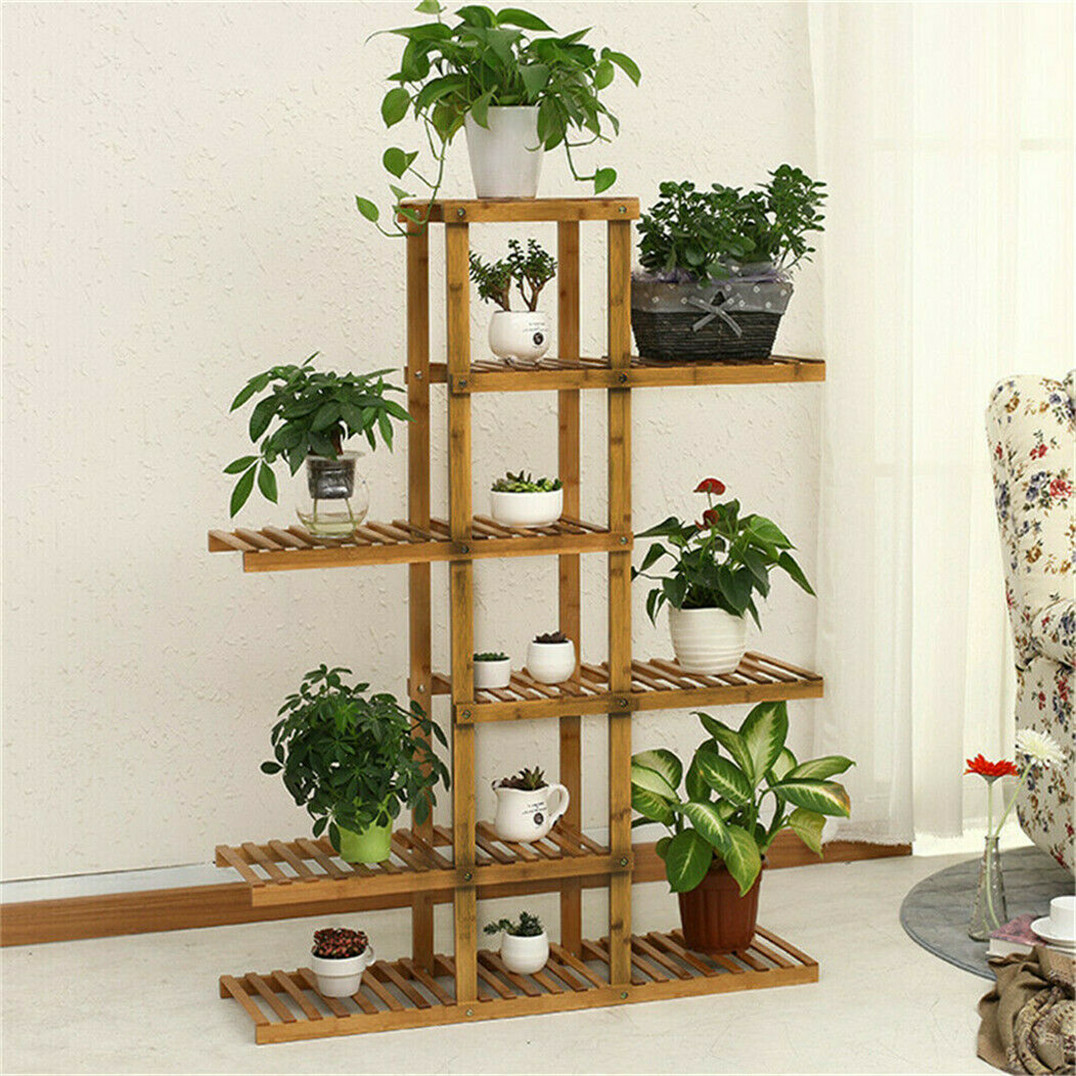 Wall Corner Wooden Plant Stand Indoor Outdoor Garden Flower Pot Shelf Space Save