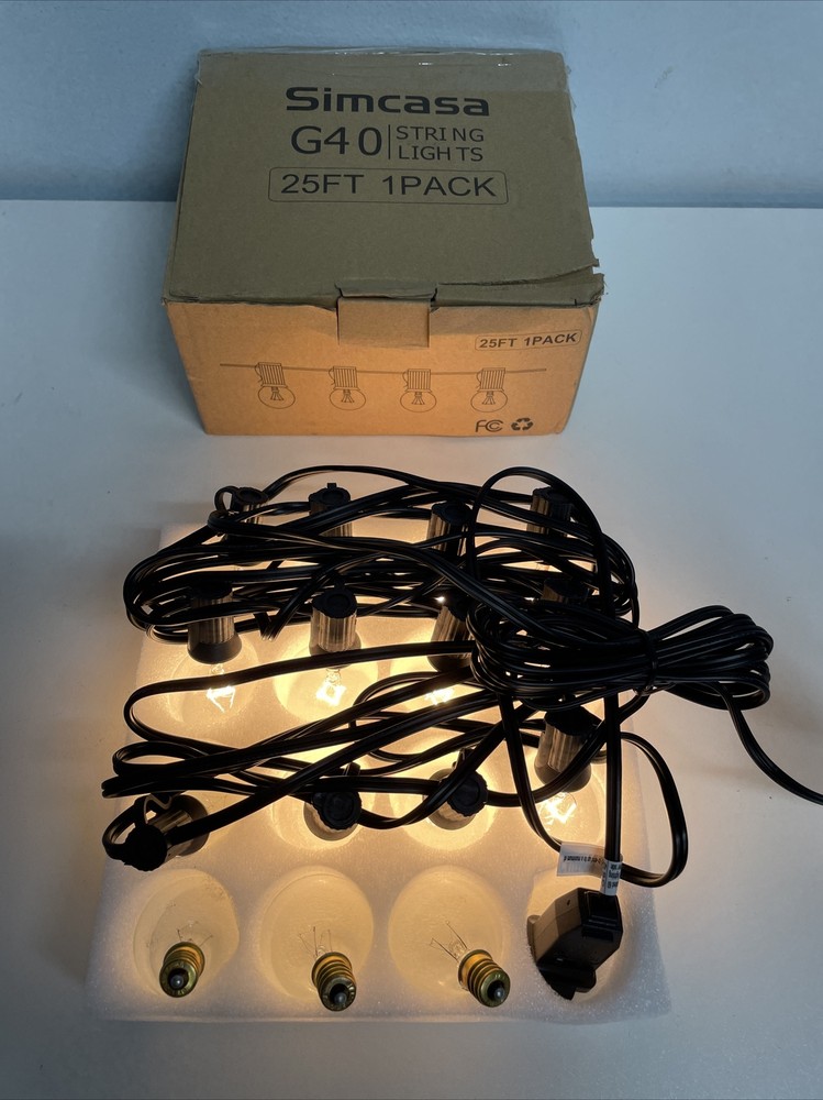 Simcasa String Lights G40 25 Foot 1 Pack OPEN (Distressed box) Warm light 12 soc