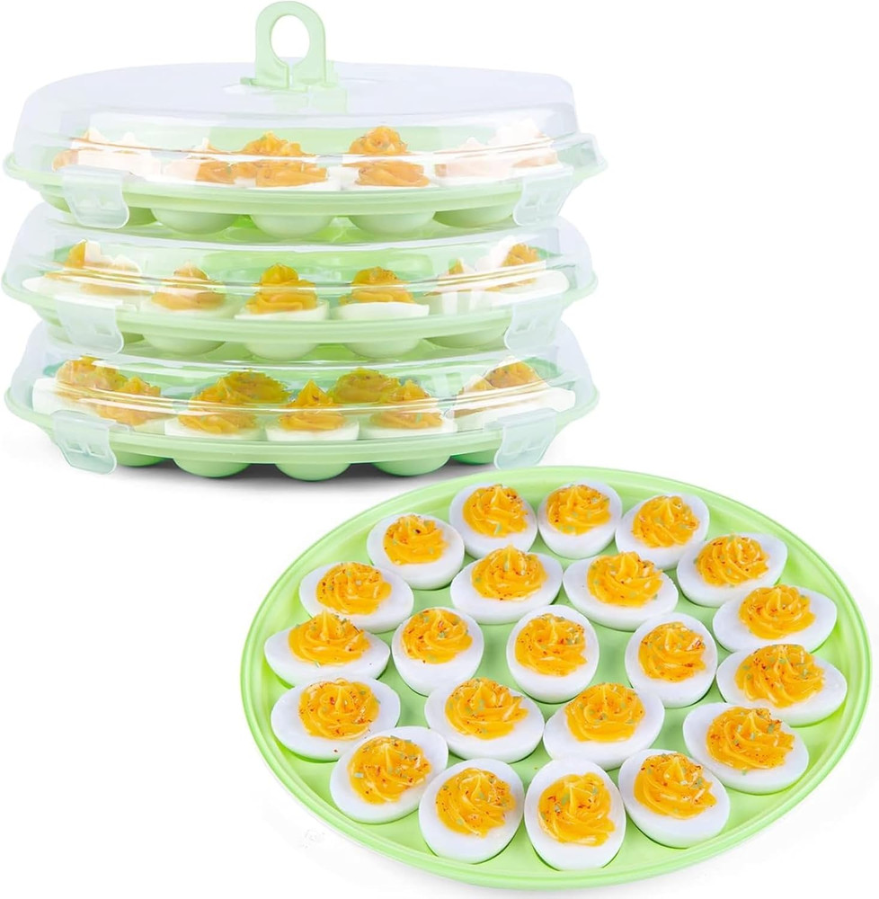 Deviled Egg Containers with Lid, 3PCS Deviled Egg Platter Carrier Holder Trays w