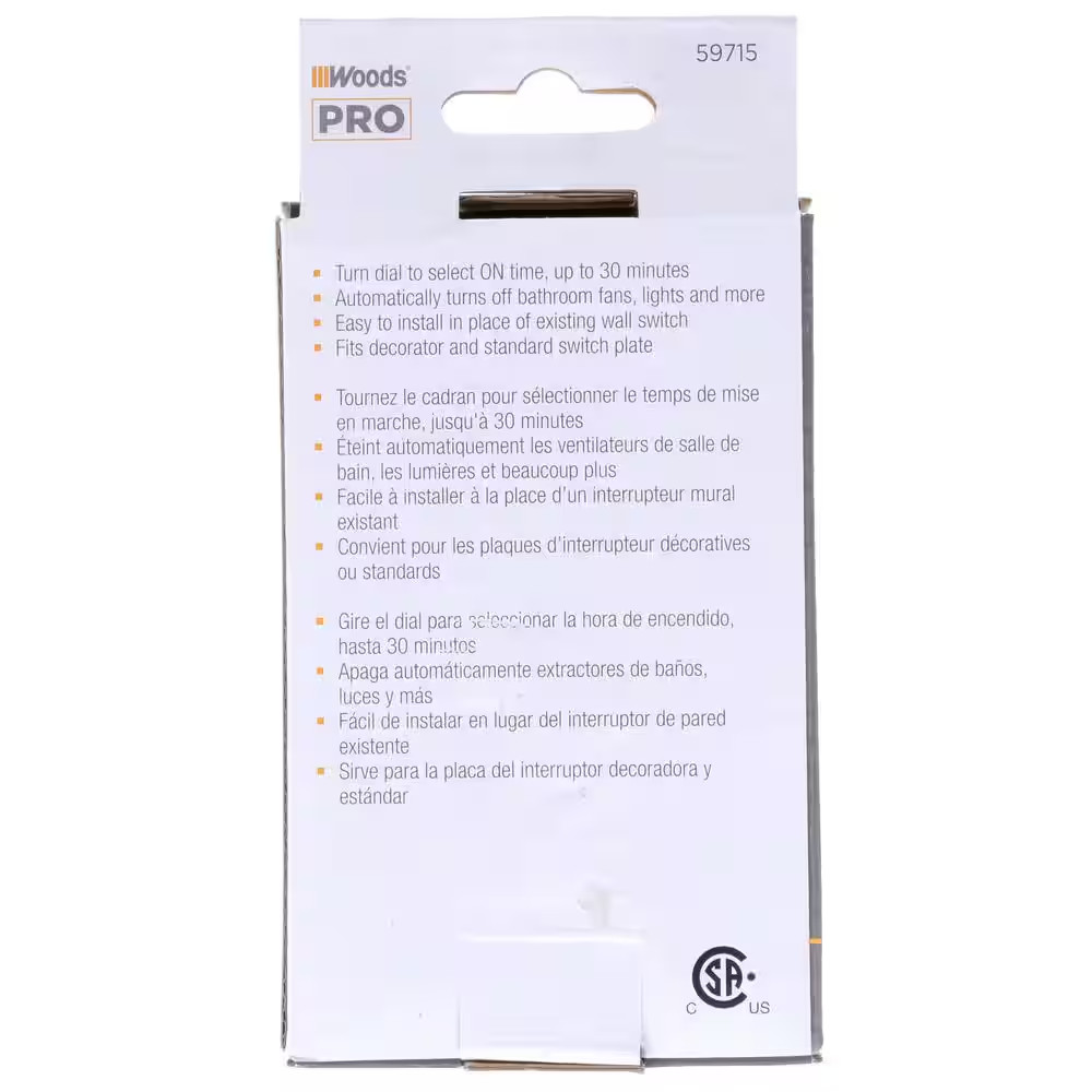 20-Amp 30-Minute In-Wall Spring Wound Countdown Timer Switch, Almond