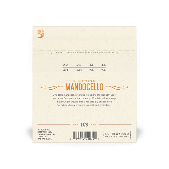 D'Addario EJ78 Phosphor Bronze Mandocello Strings, 22-74