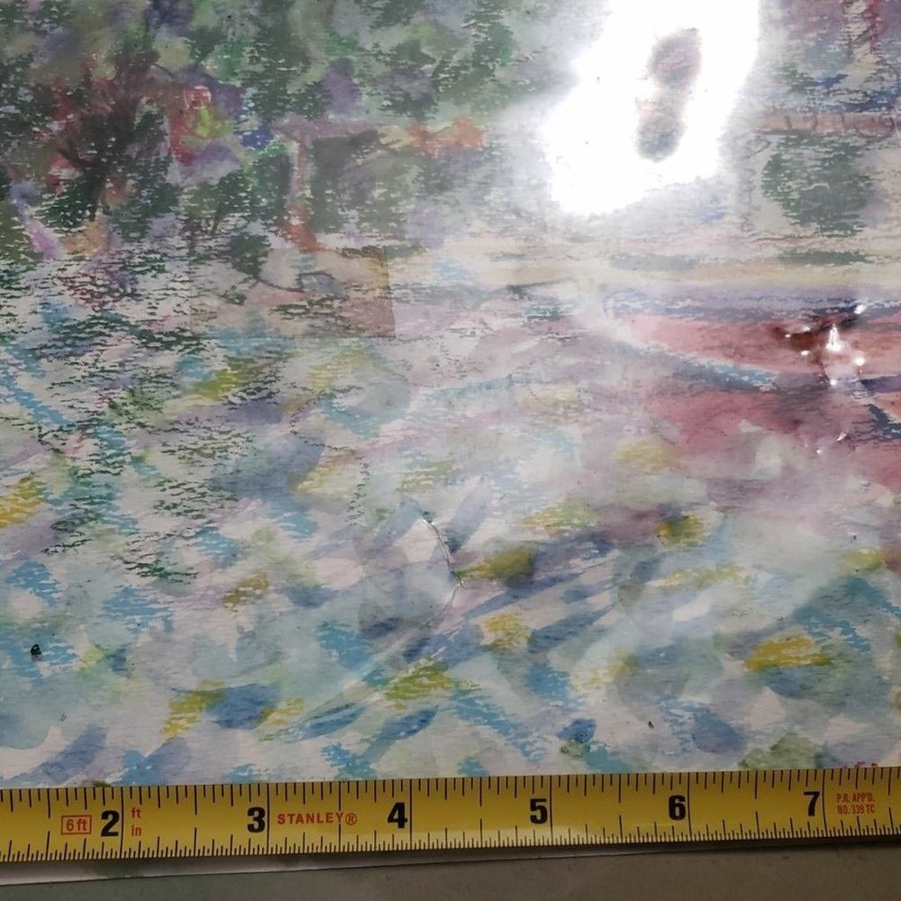 Original Hand Drawing Mixed Techniques Colorful " Red Kayak"Signed