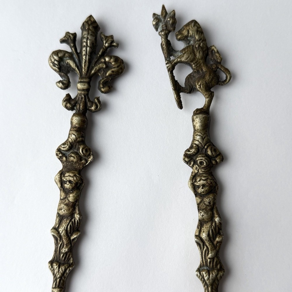 Vintage UGO BELLINI Serving Spoon & Fork Ornate Silver Plate- Cherubs Lion Italy