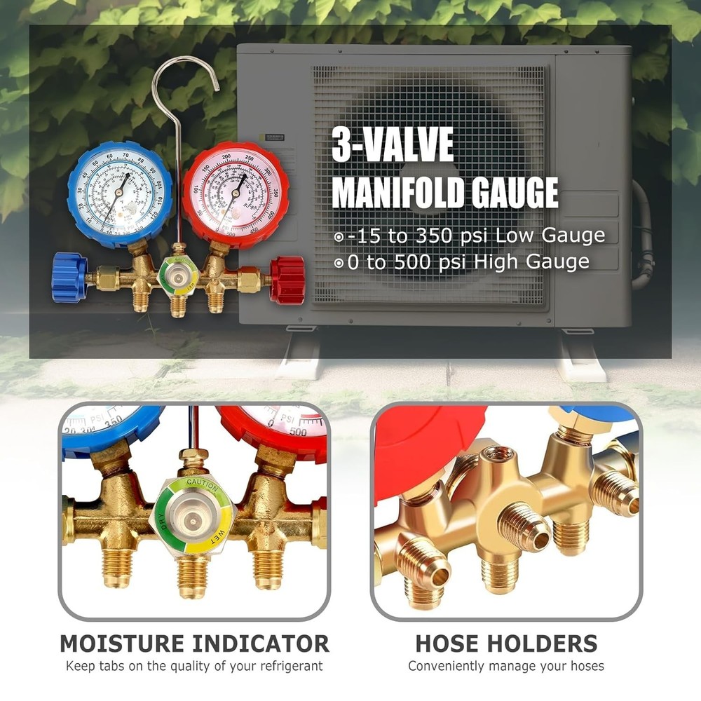 Complete AC Manifold Gauge Set for Refrigerants - Durable & Accurate Diagnostics