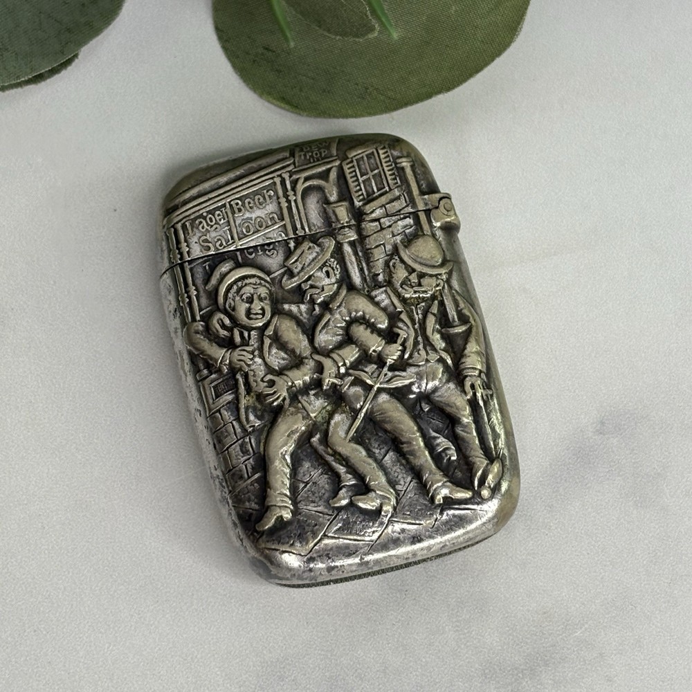 Vintage Gorham Silverplate Three Drunk Man Match Safe