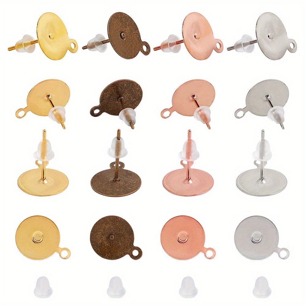 1box about 240pcs Brass Stud Earring Settings with Iron Pin Loop Plastic Ear