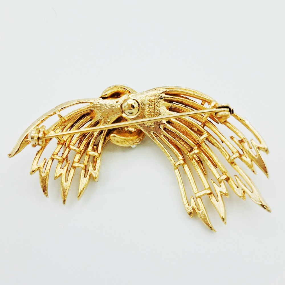 Vtg 60s Lisner Gold Tone Leaf Bundle Brooch 3" Textured Ribbon Style Pin