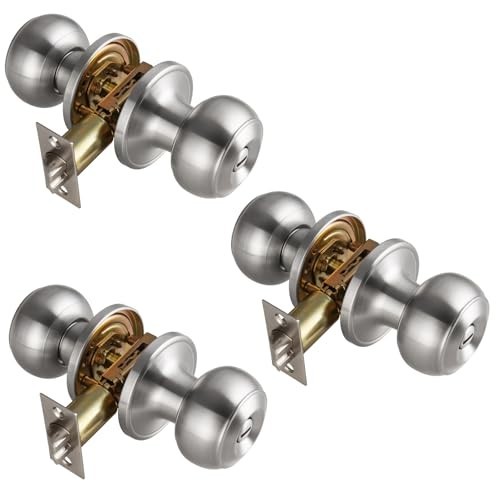 3 Pack Brushed Nickel Privacy Door Knobs for Bath & Bedroom, Keyless Round Locks