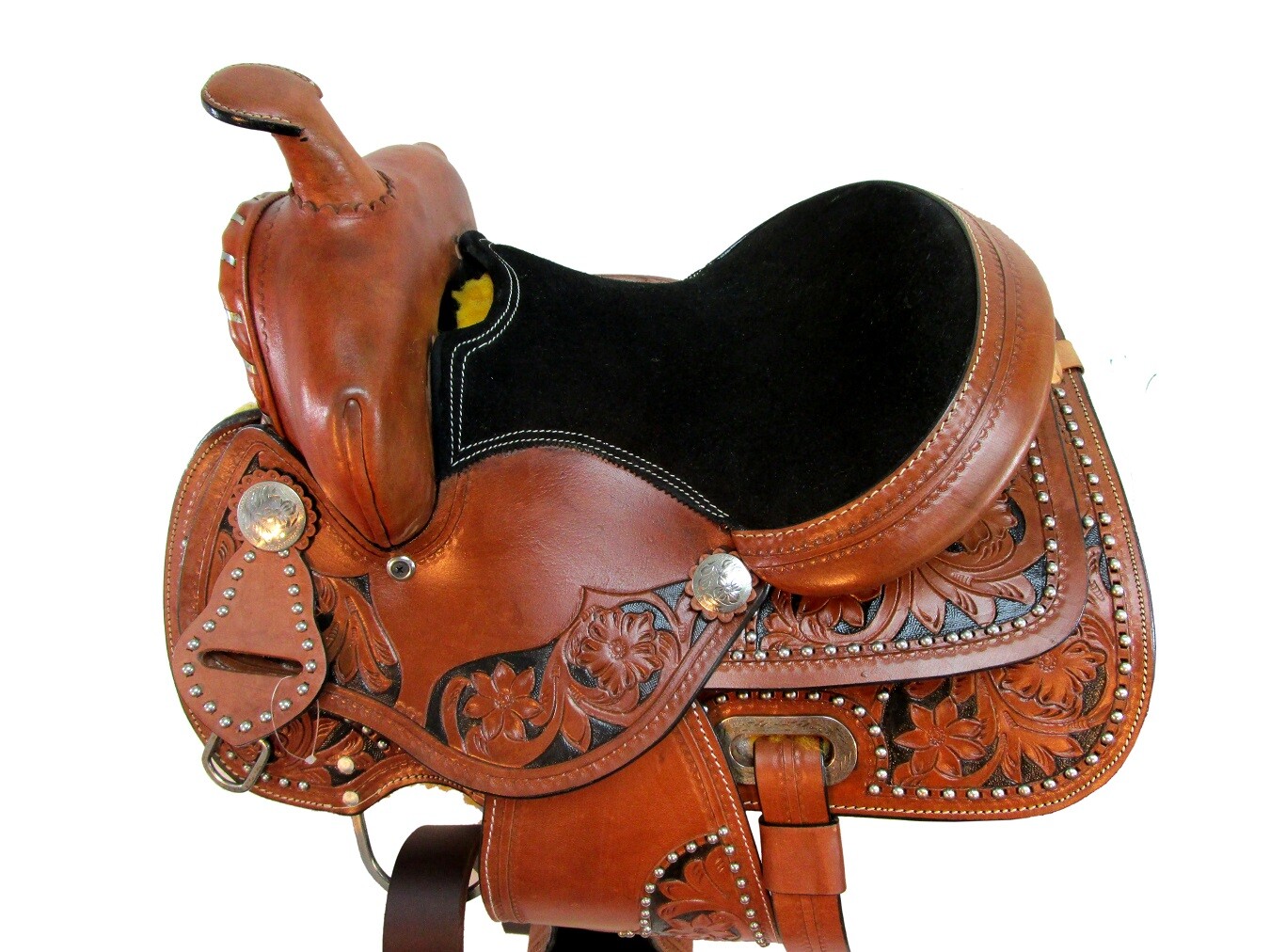 WESTERN BARREL SADDLE YOUTH KIDS PLEASURE TOOLED LEATHER HORSE TACK SET 12 13
