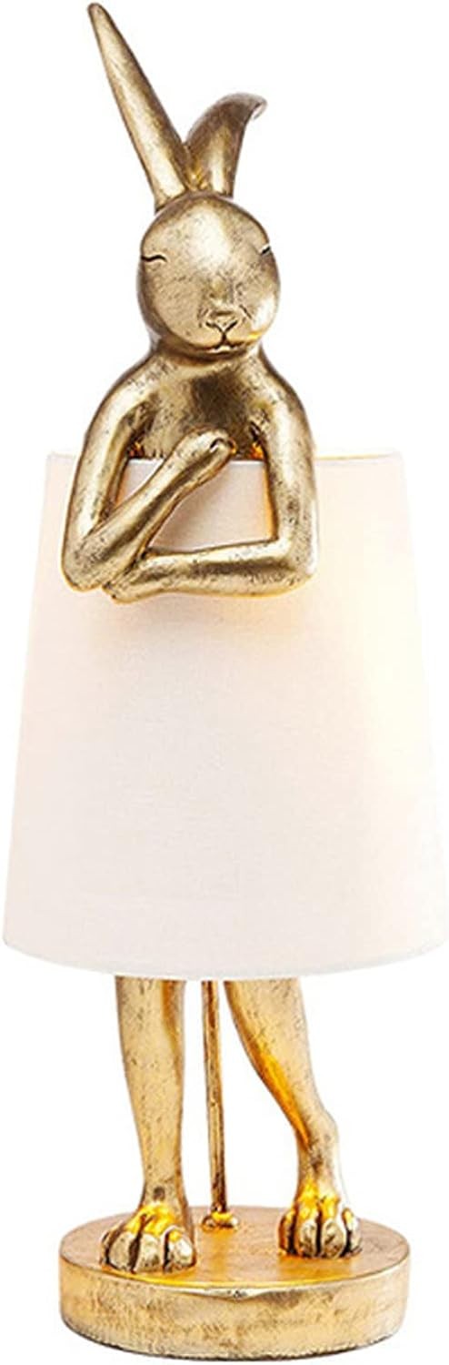 LED Bunny Table Lamp Resin Rabbit Desk Linen Shade 16Inch Decorative Lamp Room