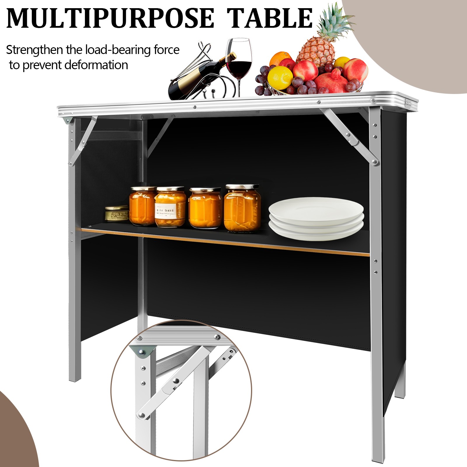 Folding Portable Bar Table, Foldable Pop-Up Bar with Carrying Bag & Black Skirt
