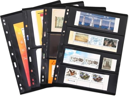 Stamp Album Pages 40 Double-Sided Sheets 9-Hole Inserts, Mixed Sizes, Black