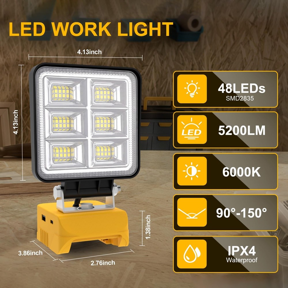 Rechargeable LED Work Light, Portable Work Light Compatible with Dewalt 20V B...