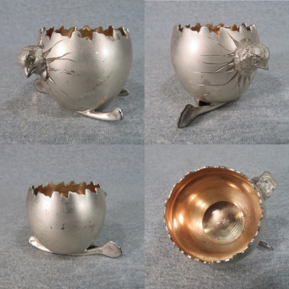 Antique Silverplate Figural Toothpick Holders w/ Boy Owl Chick Egg Frog Lot of 6