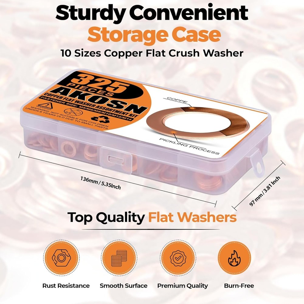 Essential Copper Washers Assortment Kit - 325 Pieces for Professional & Home Use