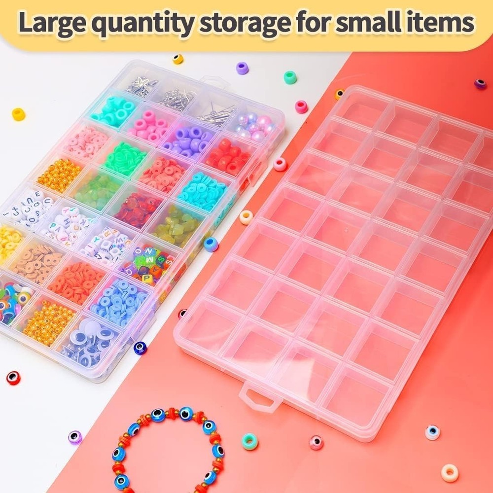 28 Grids Plastic Bead Organizer Box, Organizer Container Storage Box, Divider...