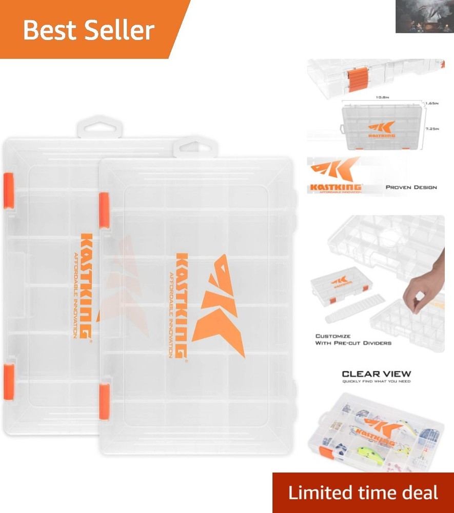 Durable 2 Pack Plastic Tackle Boxes with 18 Adjustable Compartments - Waterproof