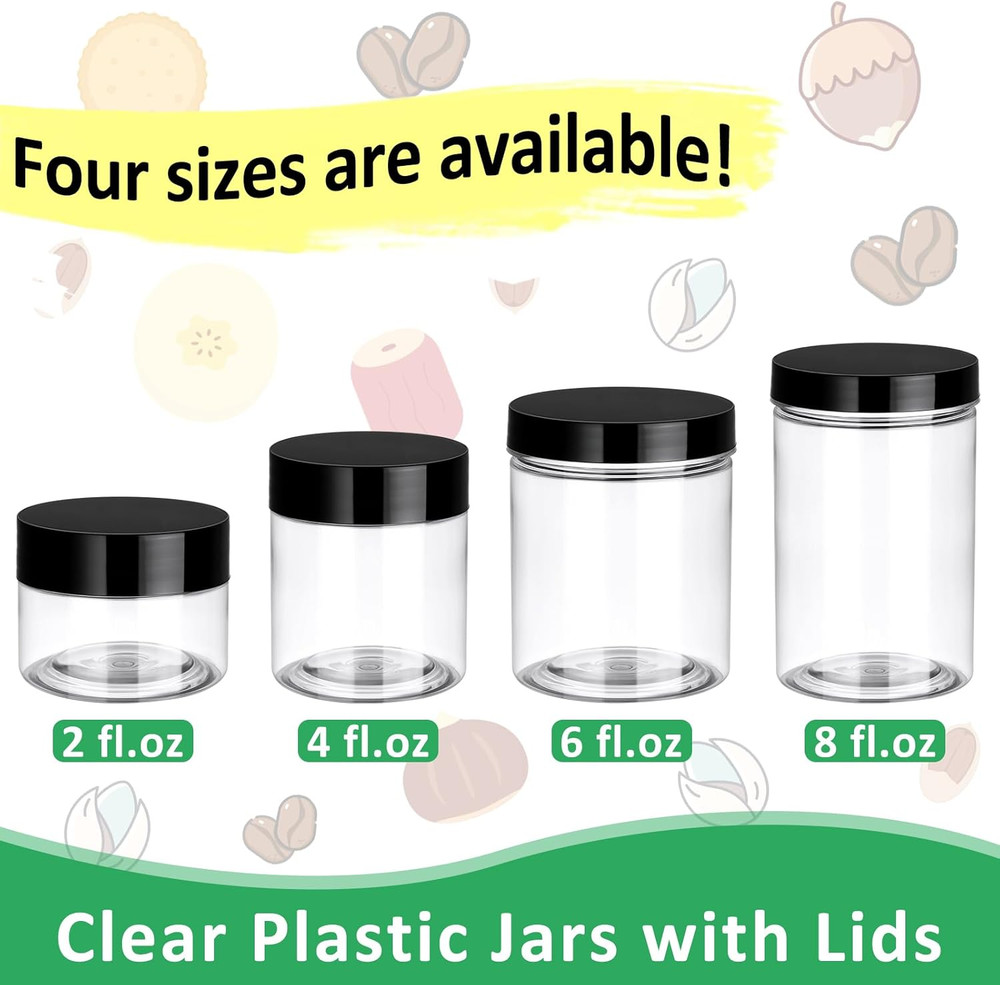 48 Pack Plastic Jars with Lids 2 OZ - Empty Clear Cosmetics Containers with Pen