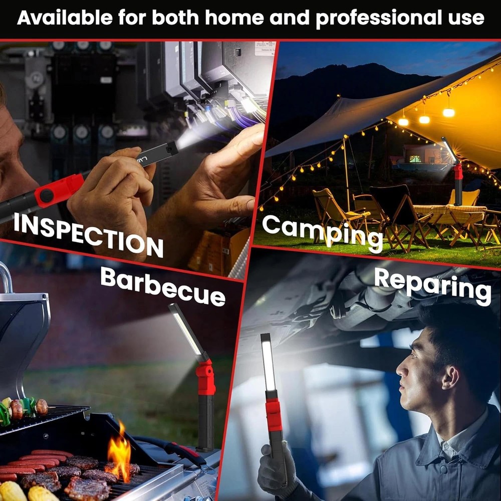 Rechargeable LED Work Light Magnetic Foldable Flashlight with Hook 3 Modes | Eba