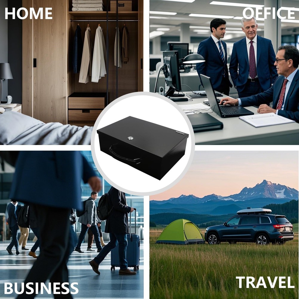 Fireproof Lock Safe Box for Documents, Key Lock Steel Security with Carrying ...