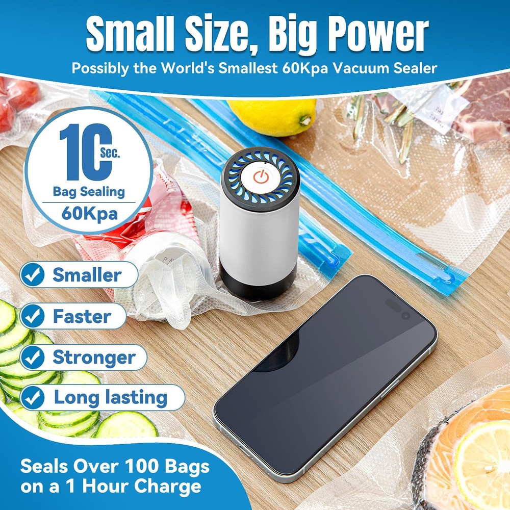 Billty Handheld Vacuum Sealer, 3rd Generation Large standard, White