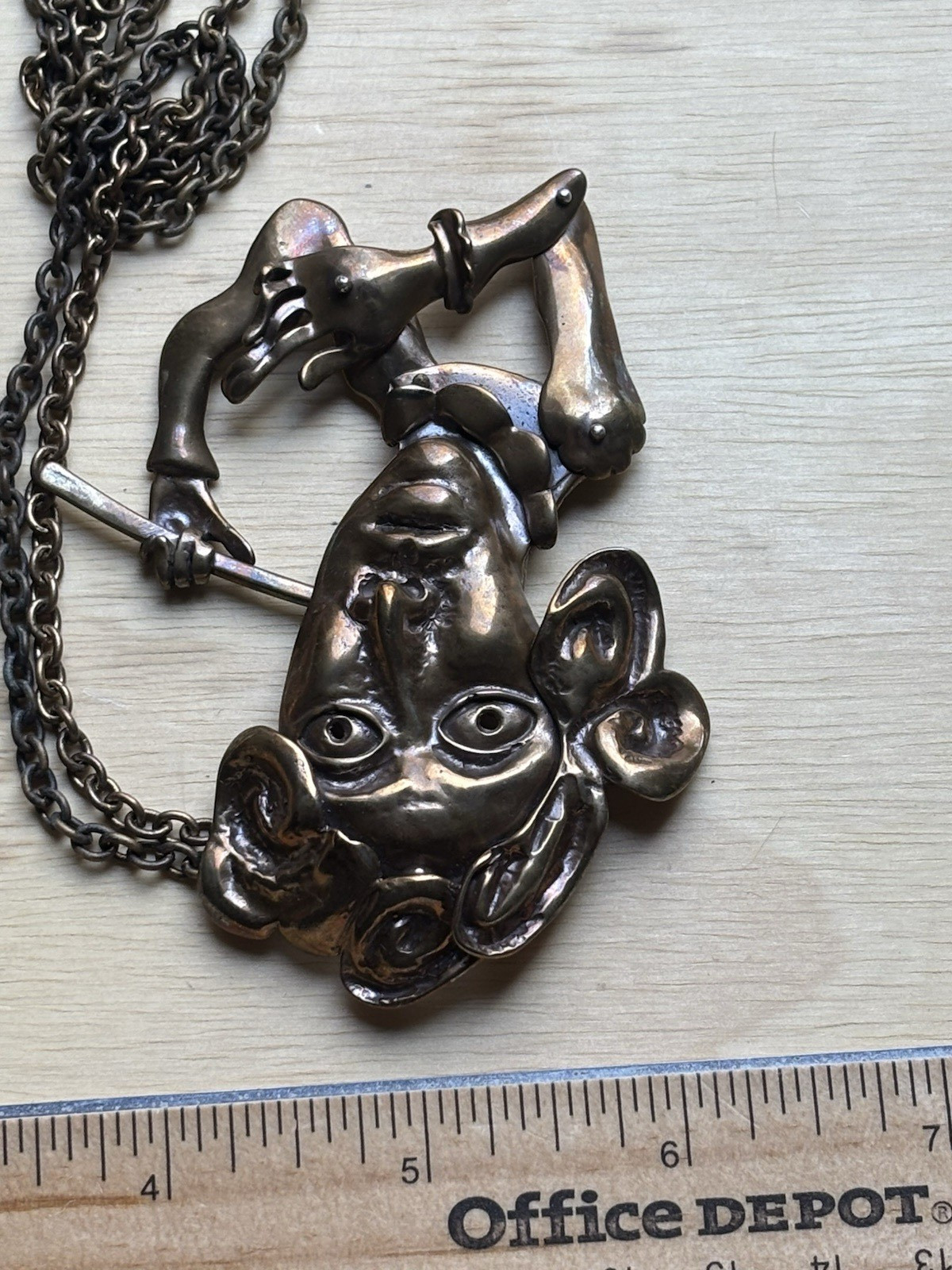 Boscarino Bronze Pendant Articulated Man Axe Artisan Necklace Tribal Signed VTG