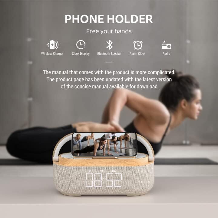 Bluetooth speaker alarm clock with wireless charger, LED night light