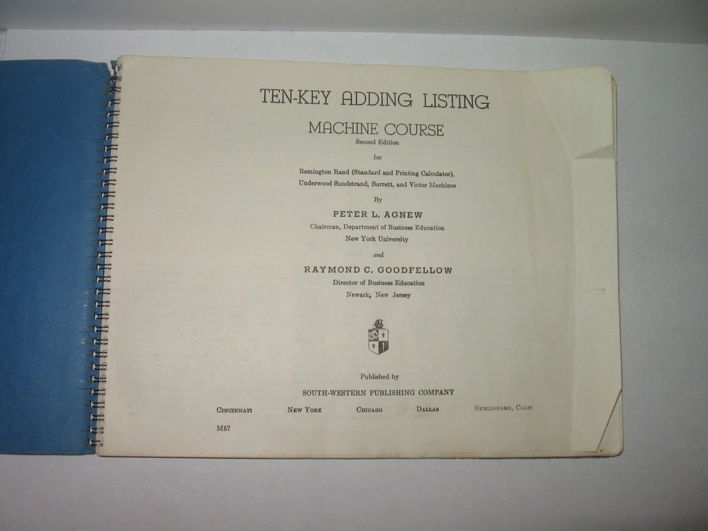 1950 Ten-Key Adding Listing Machine COURSE WORKBOOK Agnew Goodfellow 2nd Edition