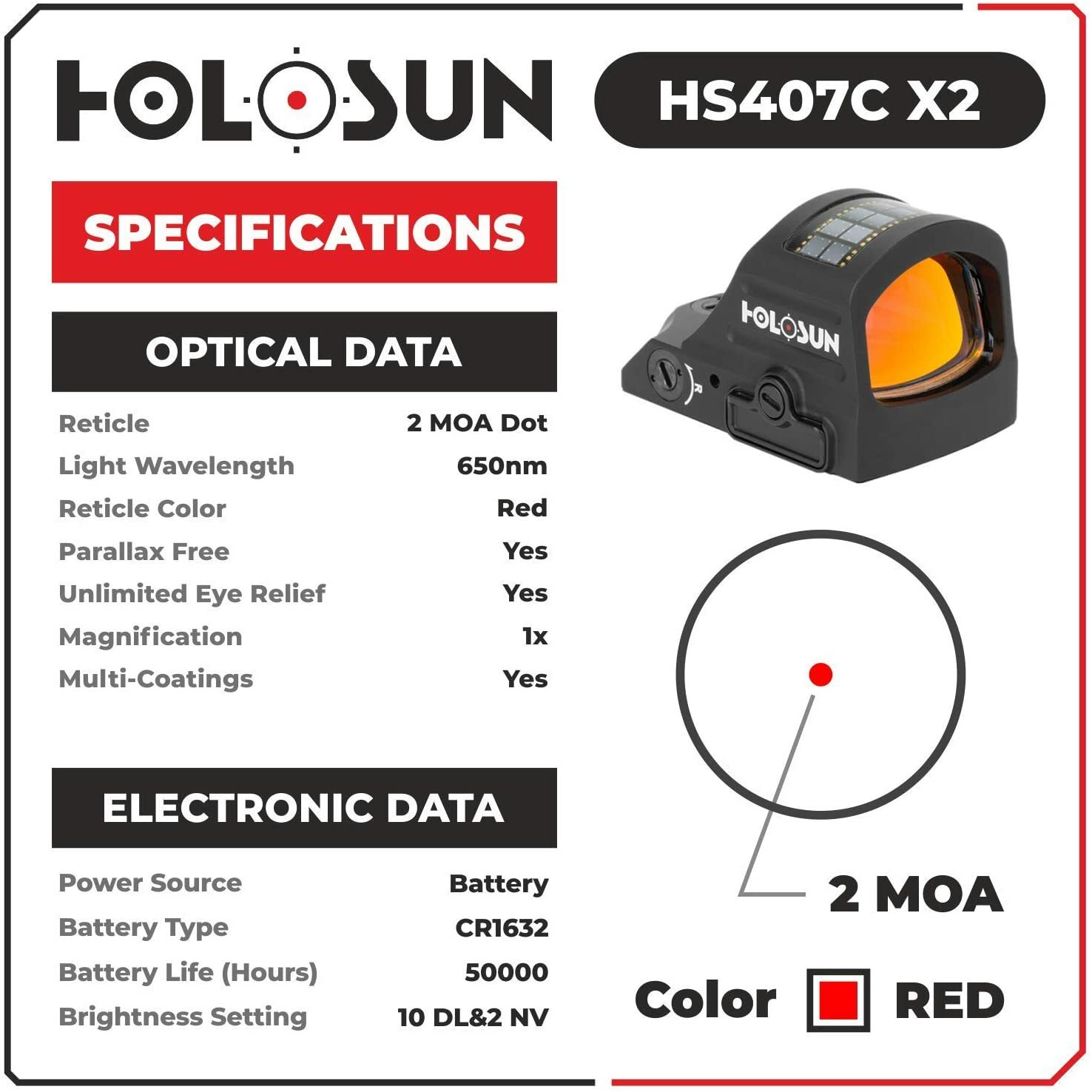 Holosun HS407C X2 Red Dot Open Reflex Sight with Cleaning Pen and Cloth Bundle