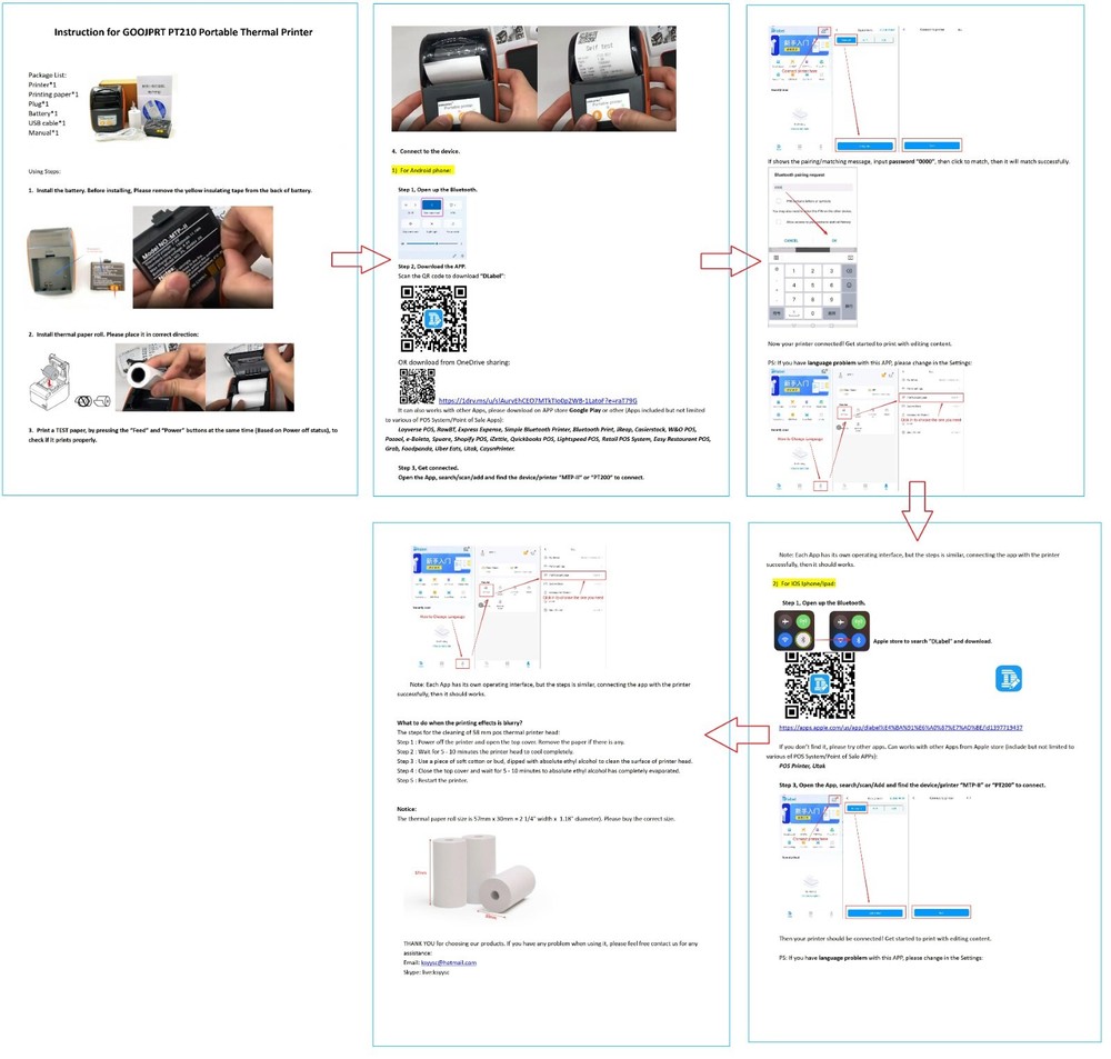 Mini Portable Bluetooth Thermal Label Receipt Printer 58mm Wireless POS