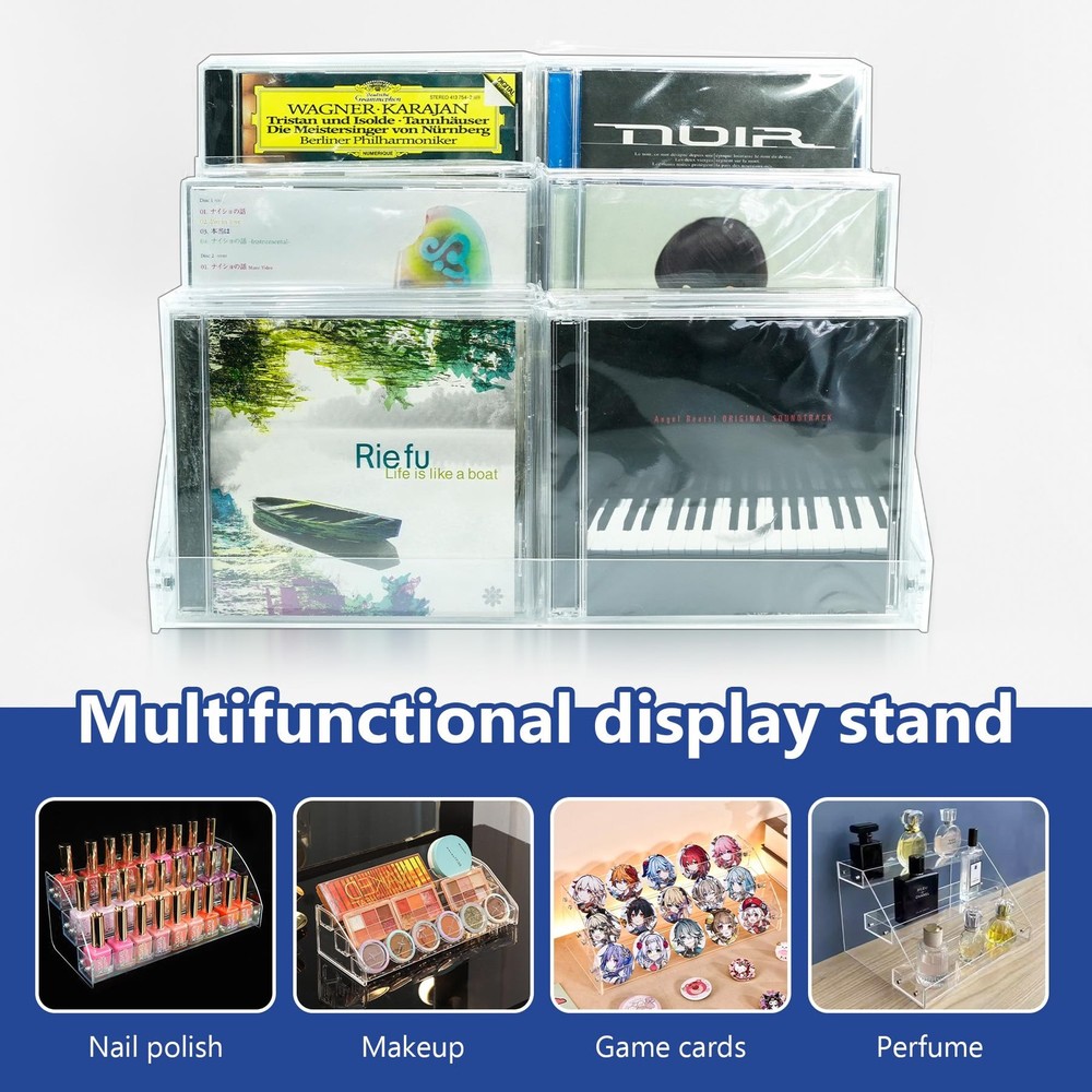 3Tier Clear Acrylic CD Holder Cascading CD Storage Rack,DVD/CD Display Rack &...