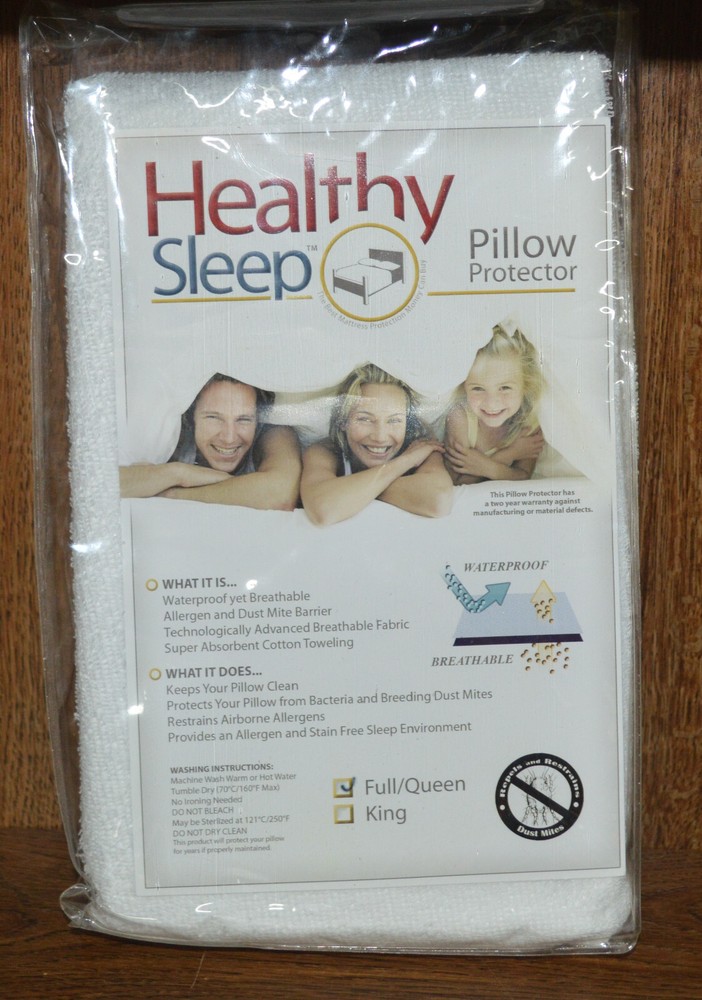 Healthy Sleep Pillow Protector Full/Queen White NEW
