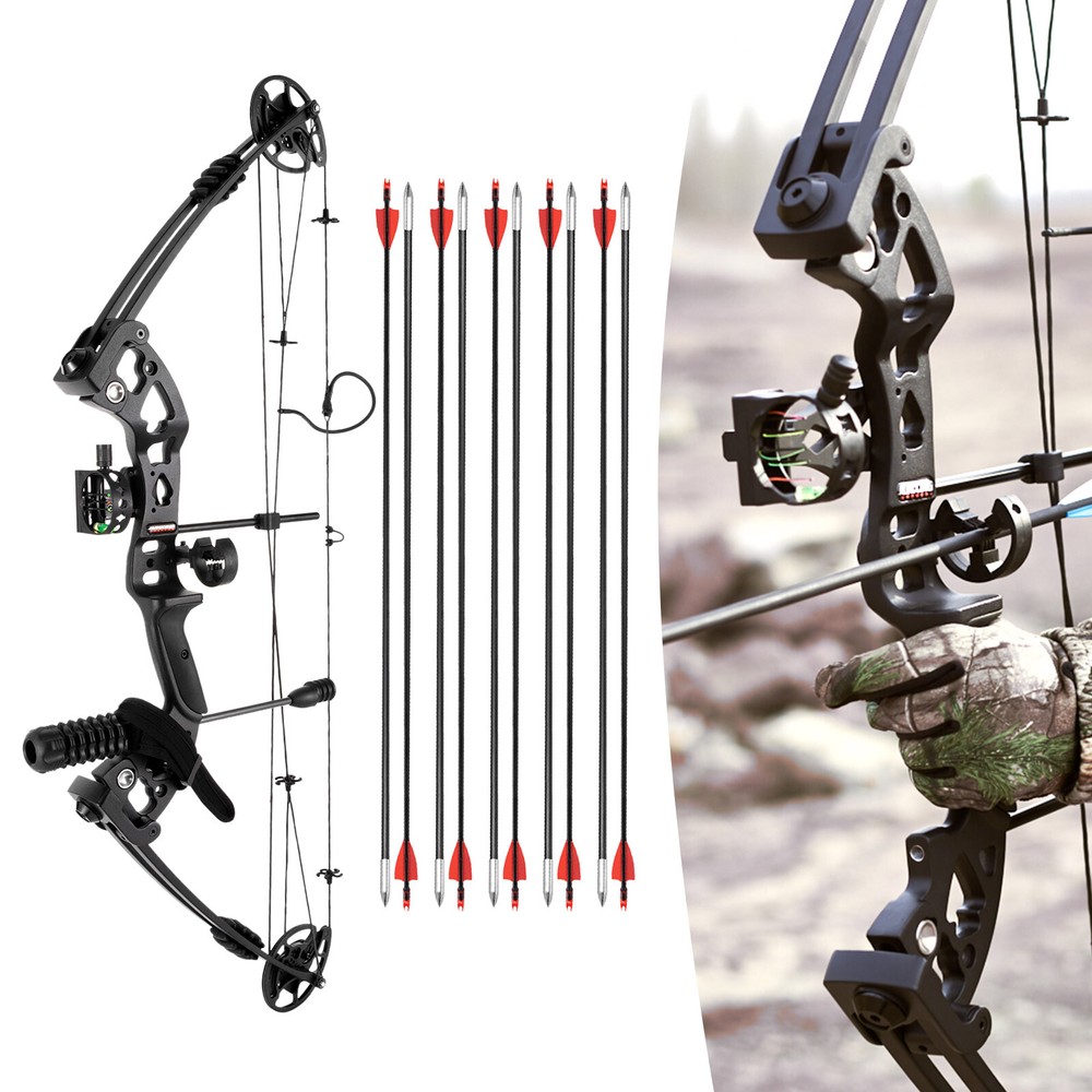 Black Right-Hand Compound Bow Kit for Beginners - Adjtable 30-55 lbs US~