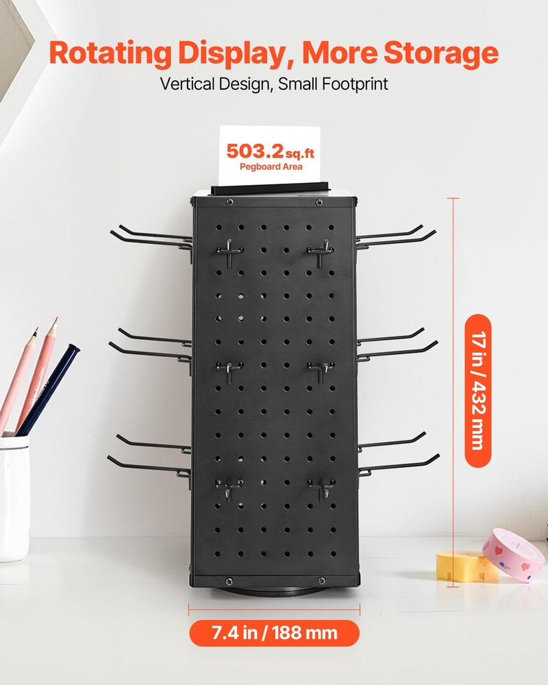 VEVOR Rotating Pegboard Display 4-Sided Spinning Peg Board Display with 24 Hooks