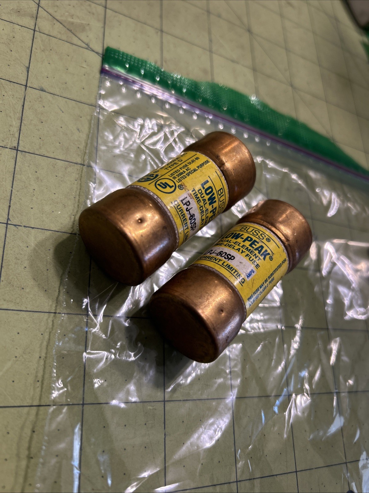 Lot of 2 Bussmann LPJ-60SP Dual-Element Time-Delay Fuse, Class J, 60A 600VAC