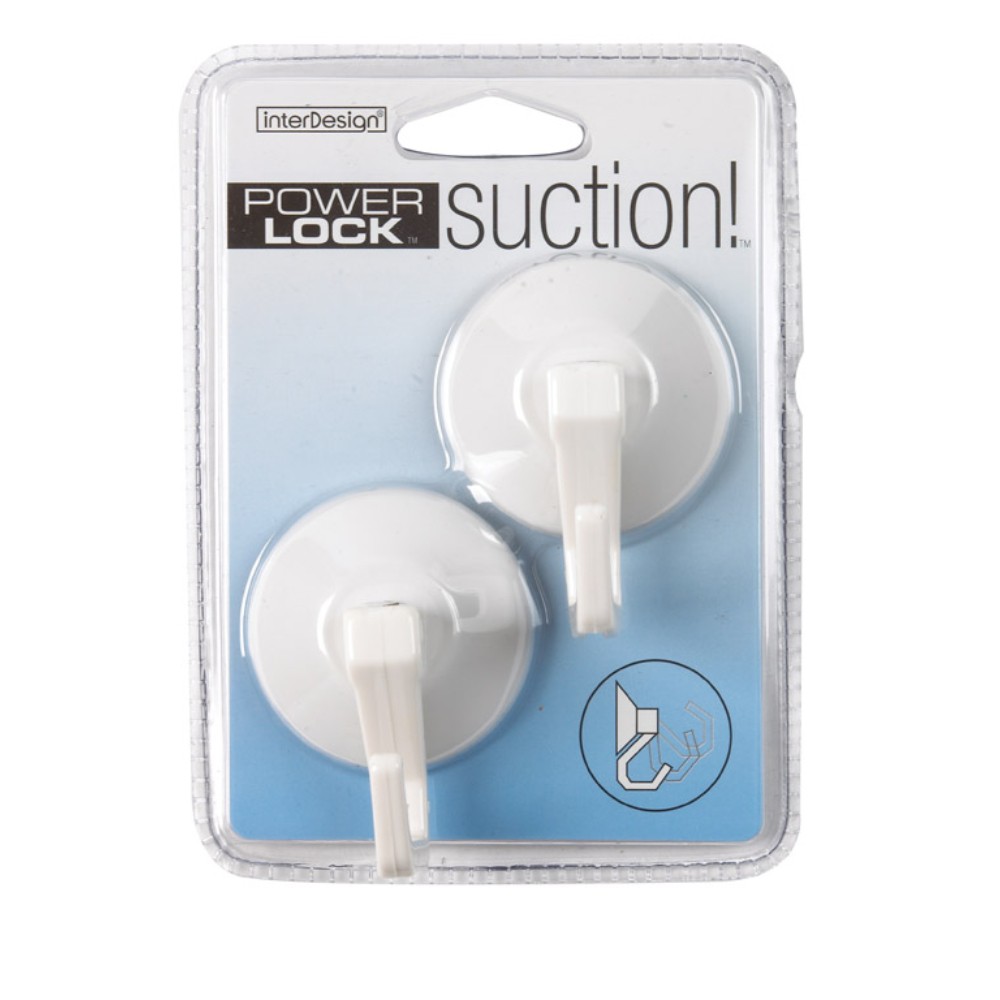 InterDesign 17601 White Plastic Small and Medium Power Lock Suction Hook 2 L in.