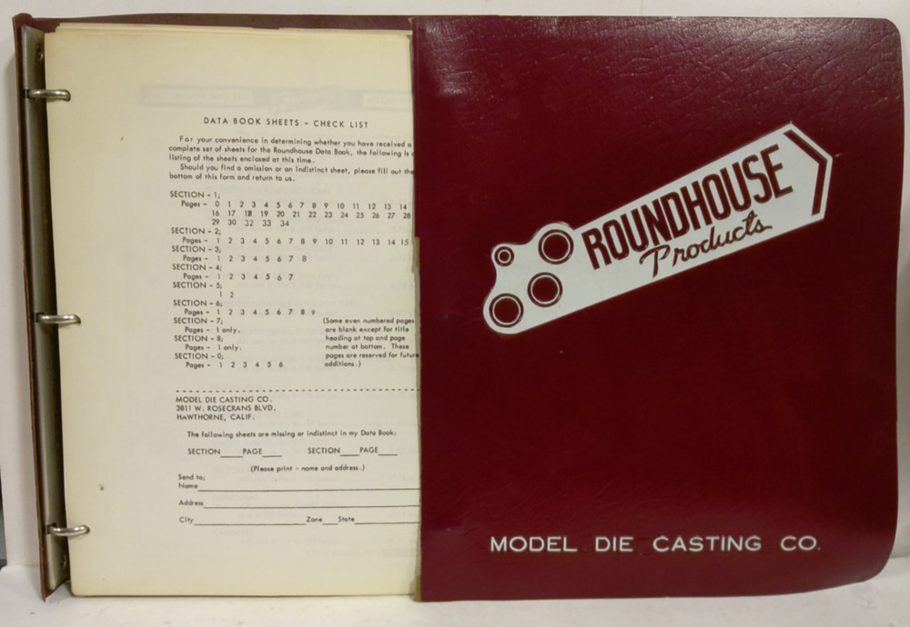Roundhouse Model Die Casting 1956 Data Book Sheets & Binder