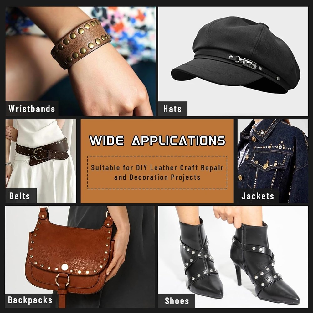 CBHGFEA 540 PCS Leather Rivets, 3 Different Sizes Double Cap Rivets Kit with Lea