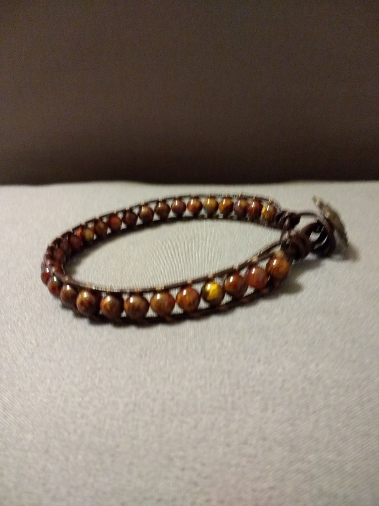 Beaded Leather Wrap Bracelet, Handmade Brown Jasper Beads