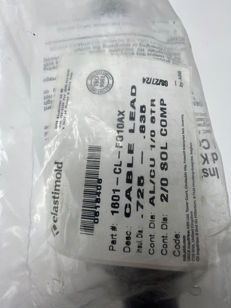 Elastimold 1601-CL-FG10AX Cable Lead, .725-.835 Insulation Diameter