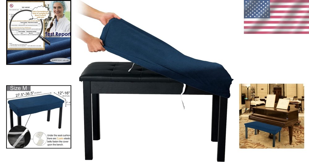 Soft Navy Blue Velvet Cover for Piano Benches & Rectangular Stools - Medium Size