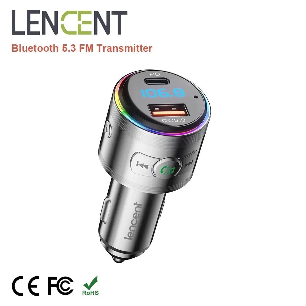 Bluetooth 5.3 FM Transmitter Full Metal Bluetooth Car Adapter with PD 20W & QC3.