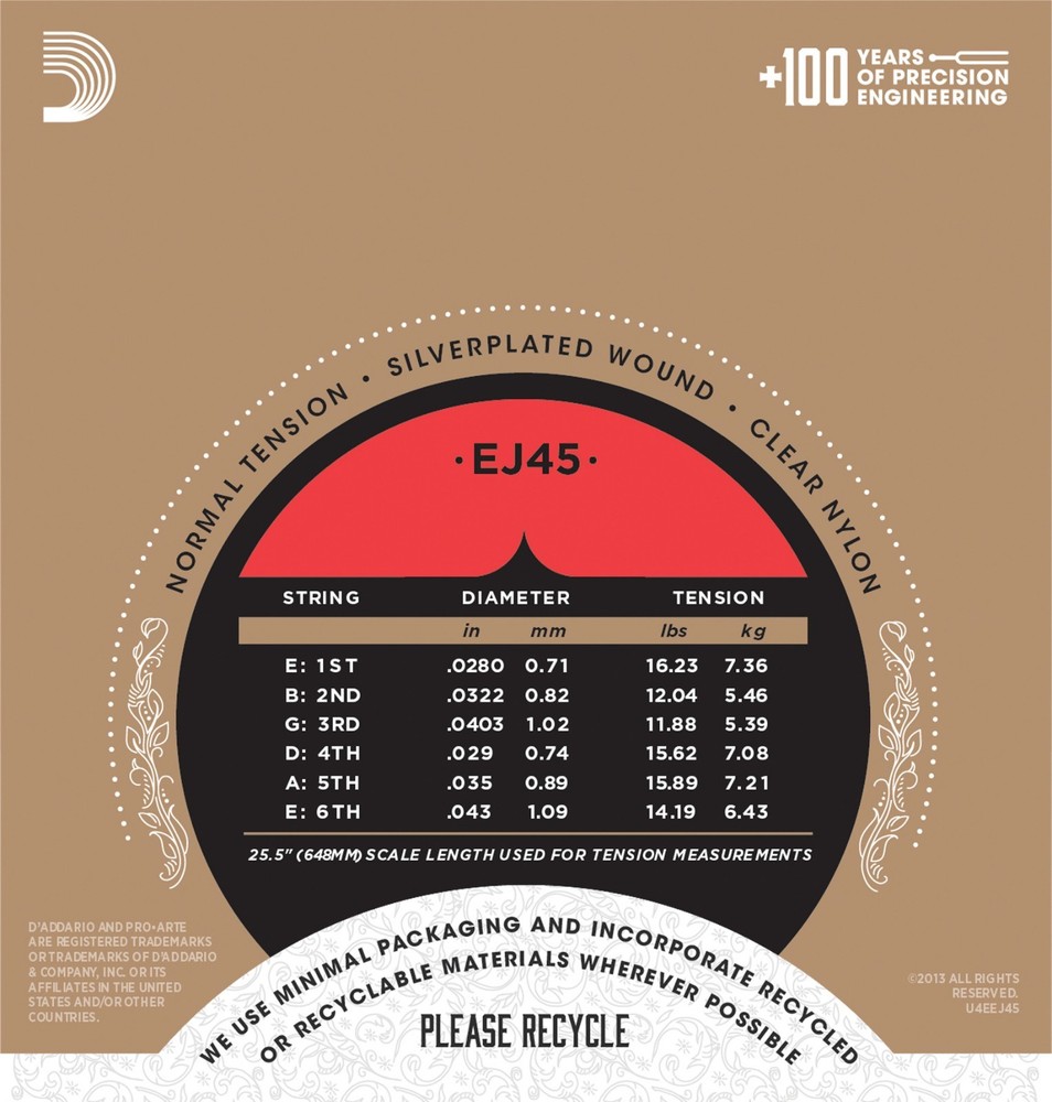 D'Addario EJ45-3D Pro-Arté Normal Tension Classical Guitar Strings 3 Sets EJ45