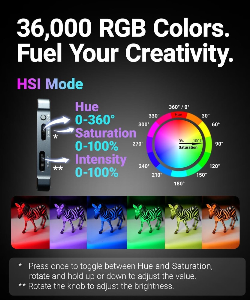 Portable RGB Video Light 10W 4000mAh, LED Video Light Panel with Soft Diffuse...