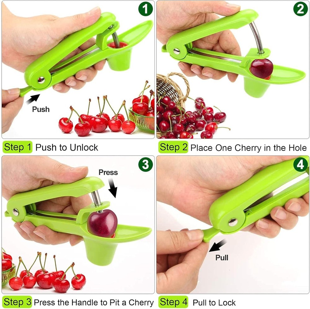 Stainless Steel Multi-Function Olives & Cherry Pitter Tool with Lock Green