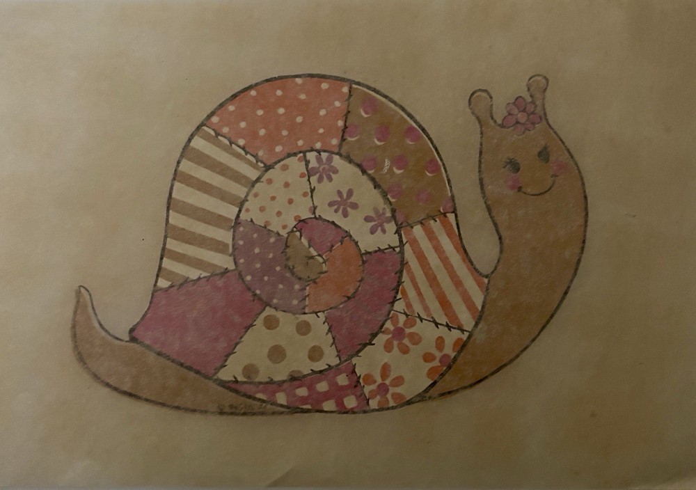 Original Vintage Cute Patchwork Snail Iron On Transfer