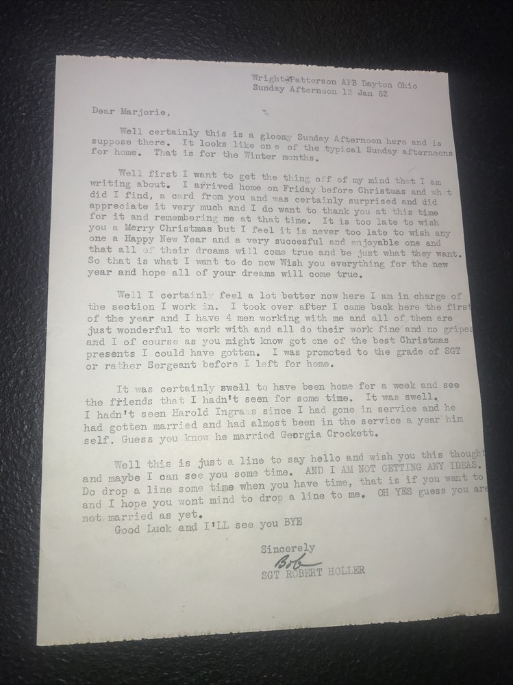 1952 Wright - Patterson  - Air Force Base Letter - Wright Field - Ohio Sergeant