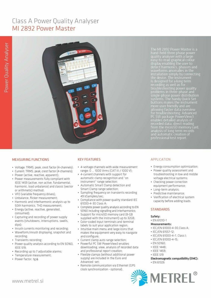 Metrel MI 2892 Power Master Power Quality Analyzer PQA Advanced Set