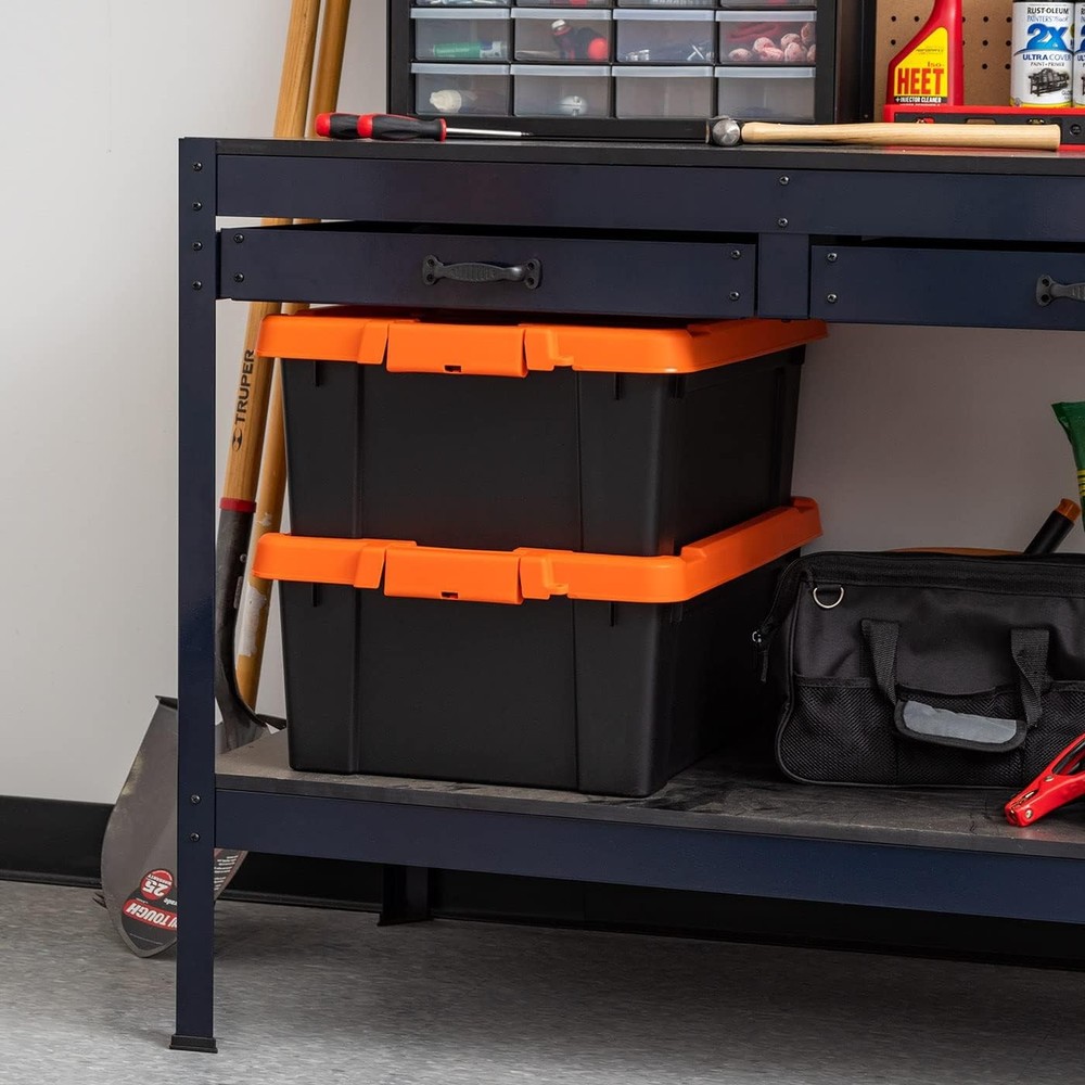 Lockable Storage Box with Lid, 2-Piece, Heavy Duty, Stackable Containers